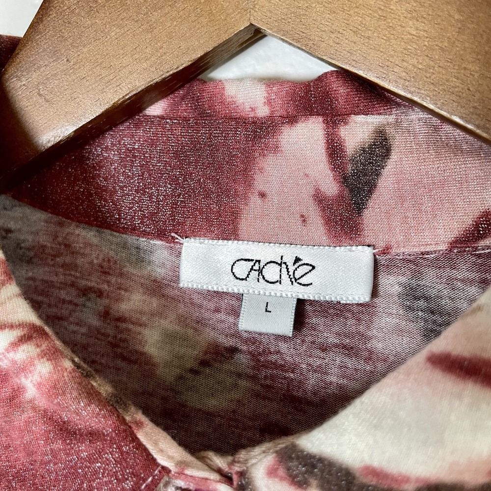 Vintage 90s y2k Cache Size Large Blouse - Red Tie Dye Half Button Luxury - Picture 2 of 11